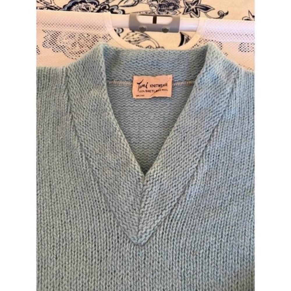 Vintage 1960s Tami 100% Shetland Wool Sweater Marina Blue - Picture 2 of 7